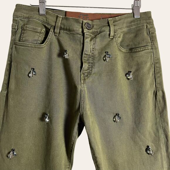 Pinko Green High Rise Gem Embellished Straight Leg Jeans Size 29 - Picture 3 of 11